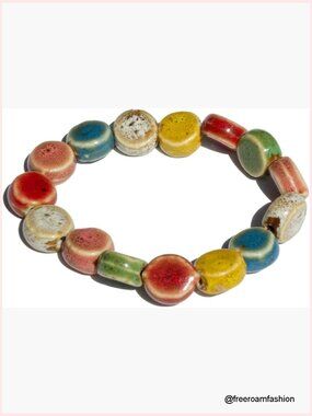 Adjustable Stretch Ceramic Bead Bracelet, Bohemian Style Jewelry for Women